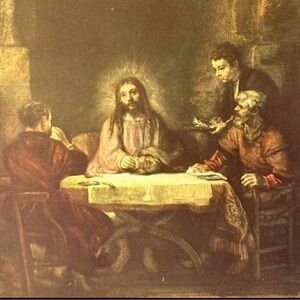 CHRIST AT EMMAUS 1648 REMBRANDT Original Vintage Fine Art 50’s Print USA Printed
